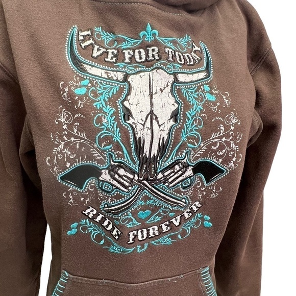 COWGIRL Hardware Brown Hoodie Size S - Picture 2 of 11